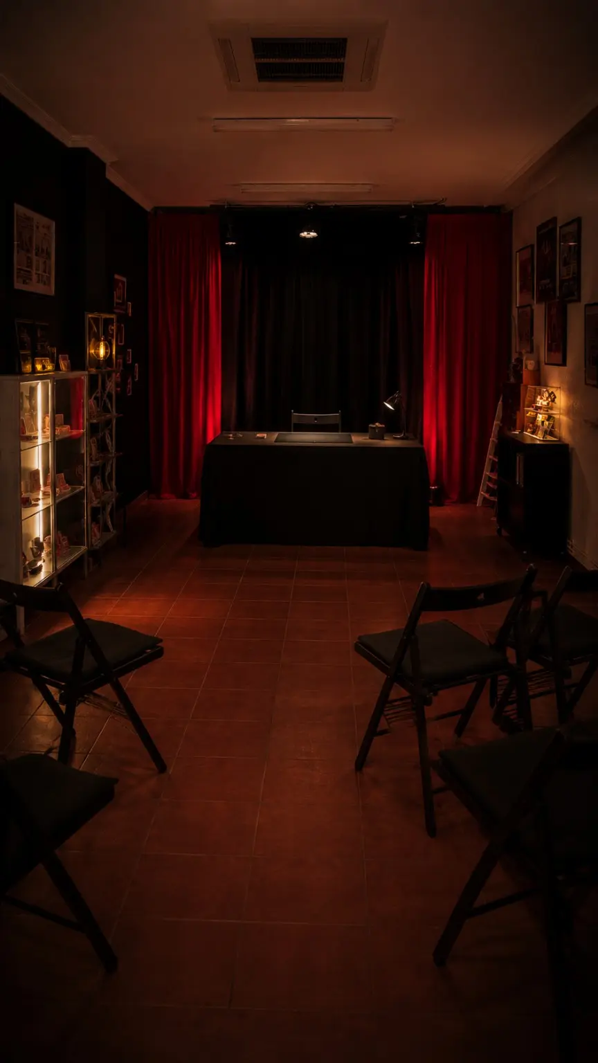 La sala de espectáculos del Estudio de Ilusionismo preparada para recibir al público